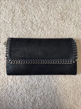 Stella McCartney Black Chain-Trim Foldover Wallet
